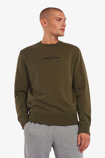 Green Fred Perry Embroidered Men's Sweatshirts | PH 1580CTVE